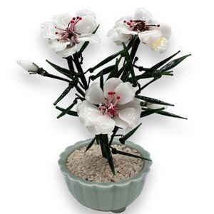 Vintage Jade Glass Floral Bonsai Tree In Pot valentine Japan Decor Flowers